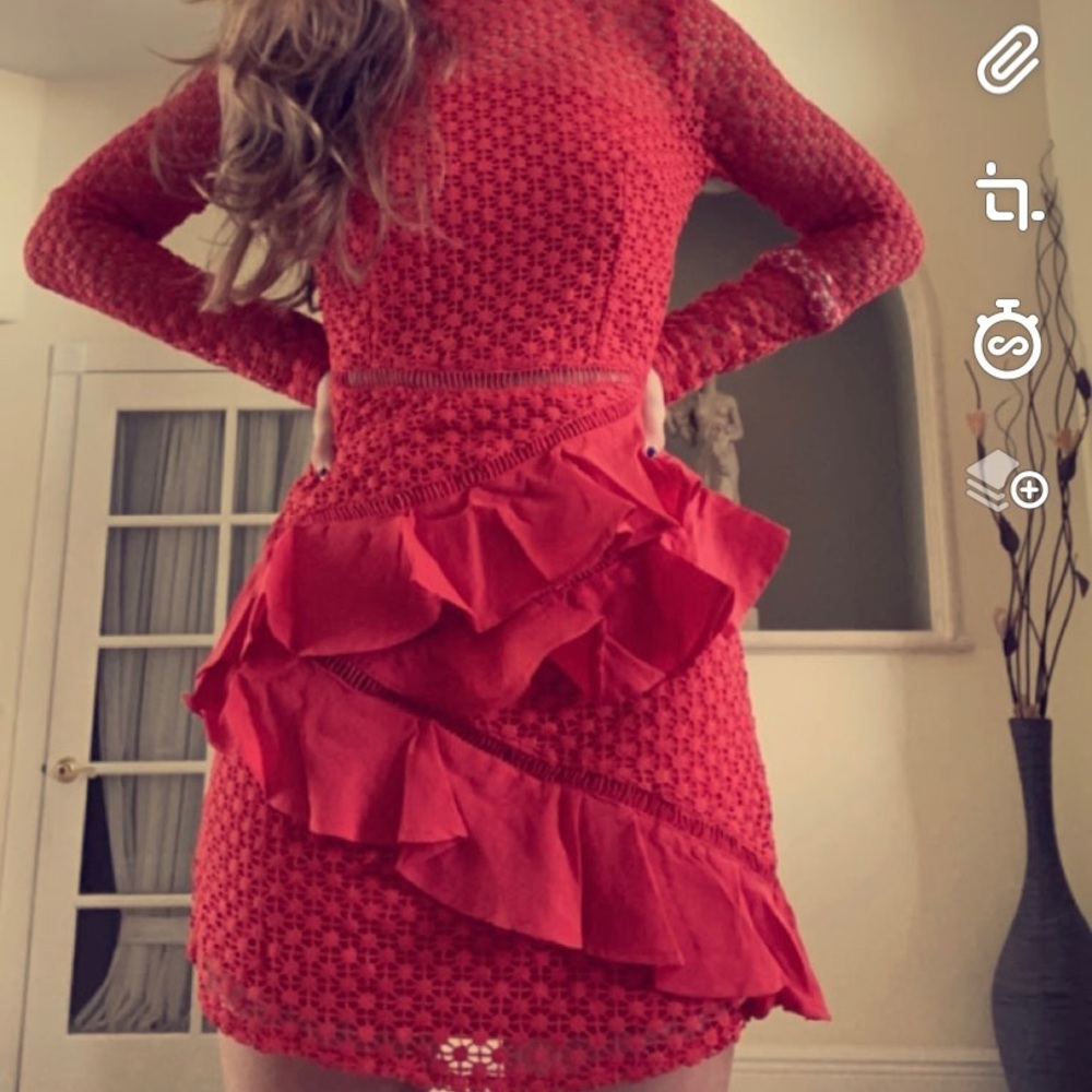 selfie leslie red ruffle mini dress